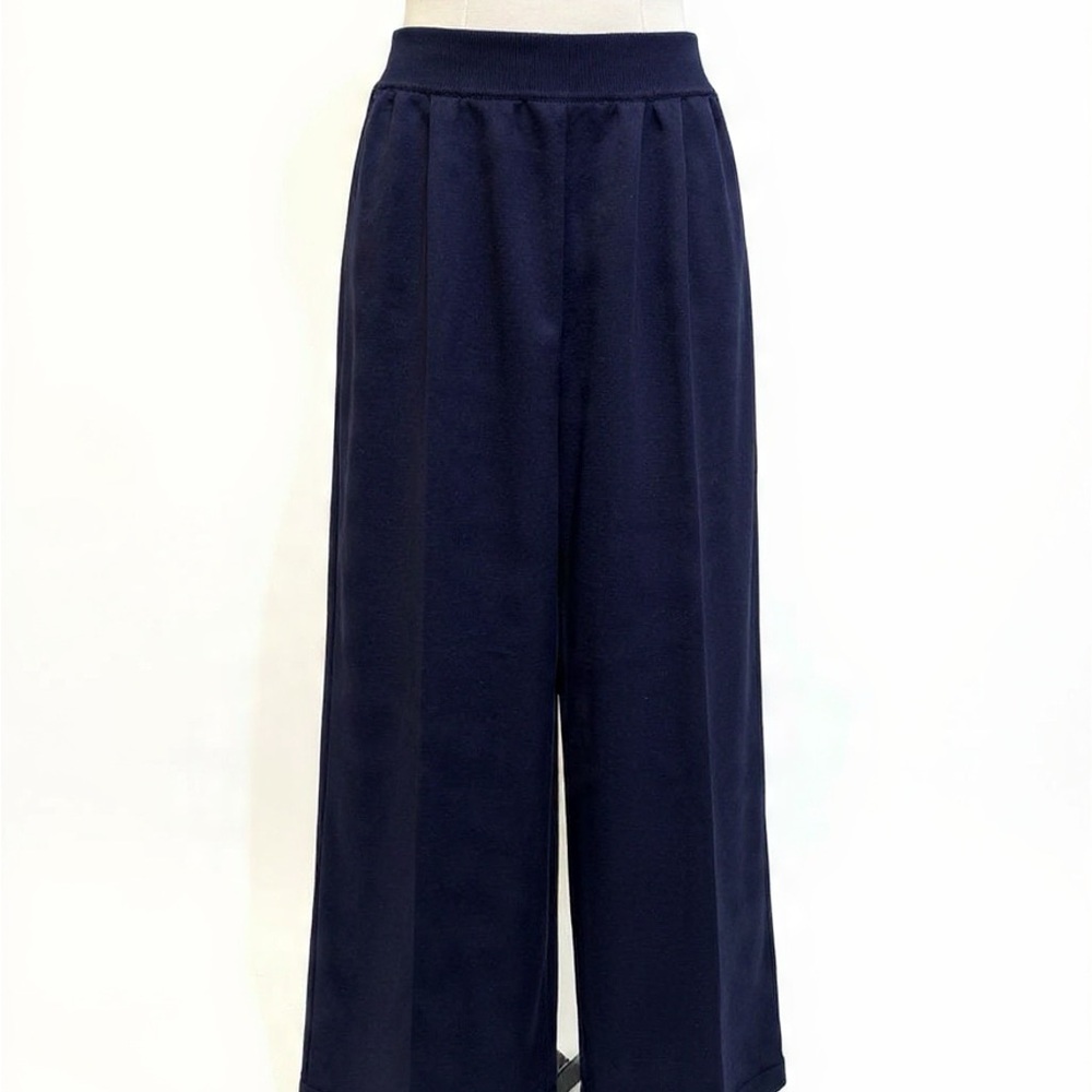 Nina Patrick Dark Navy Wide-Leg Pull-On Trousers